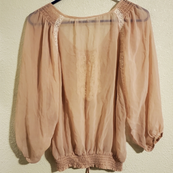 Embroidered Lace Cinch Sheer Blouse - Picture 4 of 4